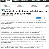 El importe de las fusiones y adquisiciones en Espaa cae un 50 % en enero